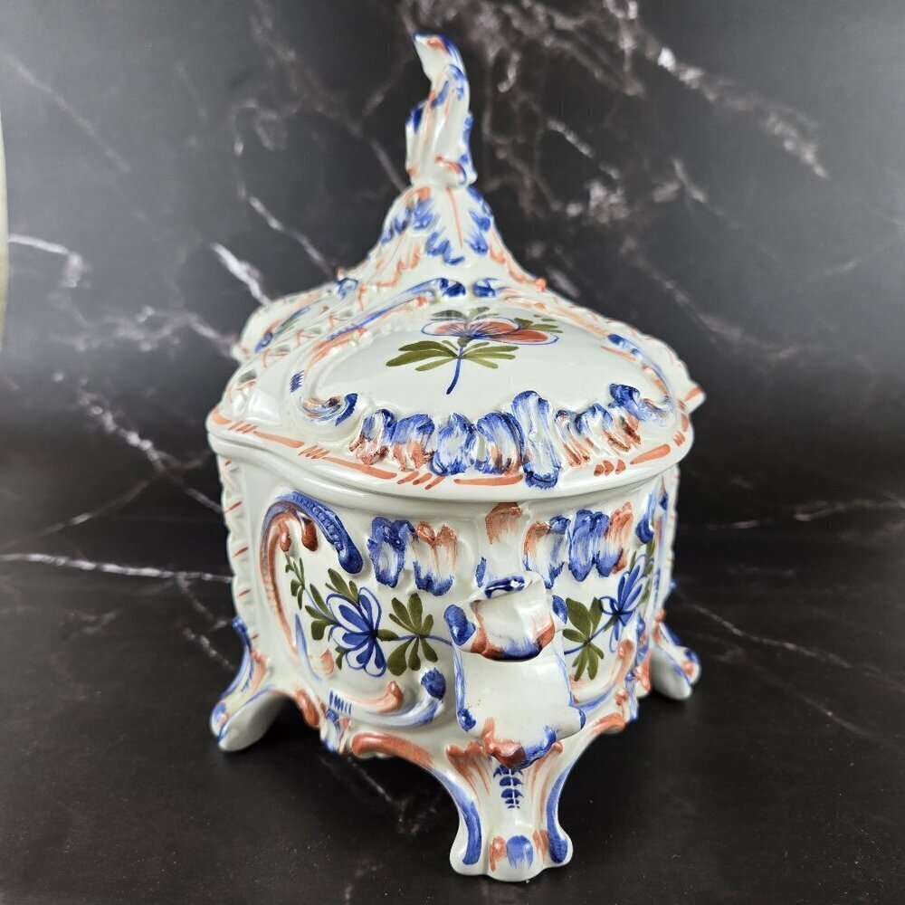 Hand Painted Ceramic Ceramiche Leonardo Italian Lidded Compote Bowl Floral NWT - Picture 8 of 16